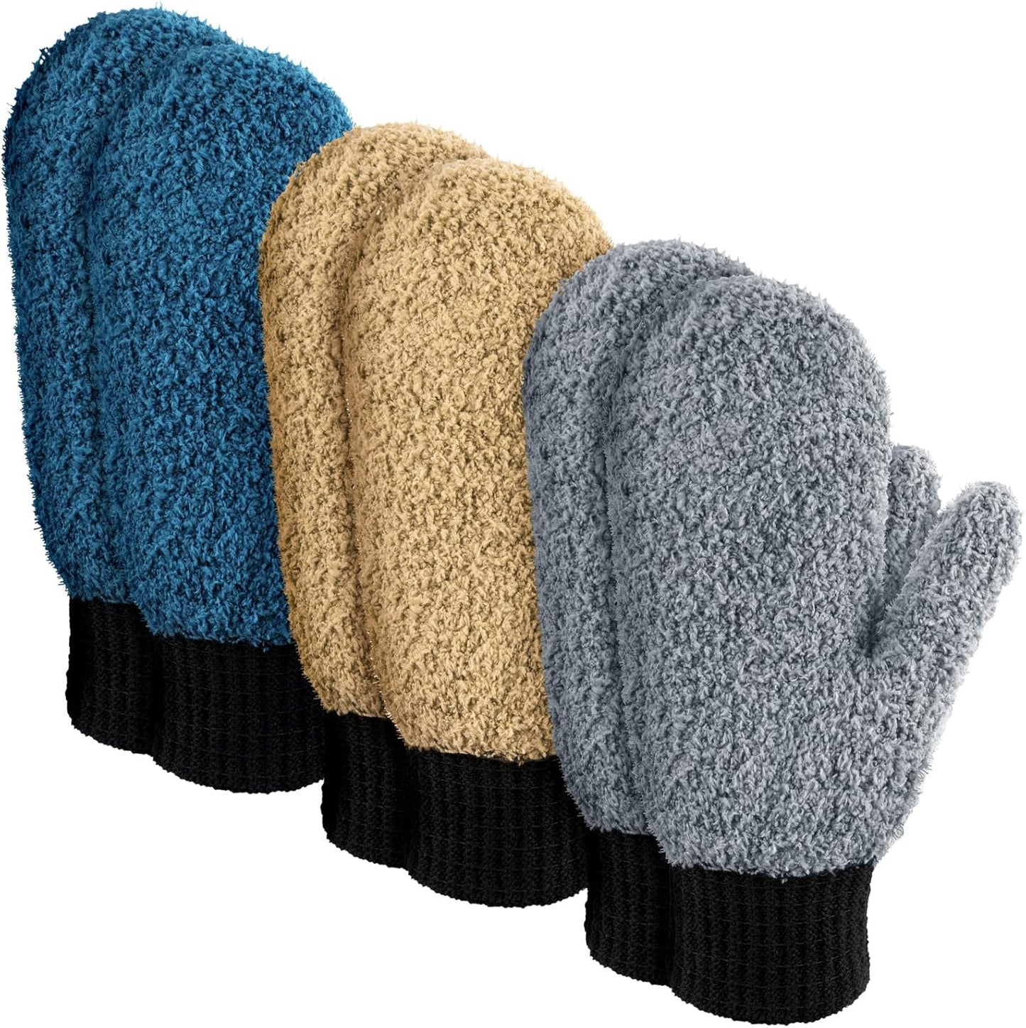 Bencailor 3 Pairs Microfiber Dust Mittens with Thumb Household Cleaning No Scratch Dusting Reusable Gloves for Kitchen House Car Cleaning Tools(Dark Blue, Khaki, Gray, Black)