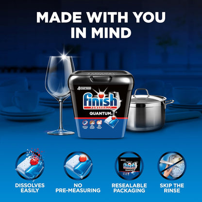 Finish Quantum Dishwasher Pods, No Pre-Rinse Dishwasher Detergent Soap Removes 24HR Dried-On Stain and Grease, Leaving a Virtually Spotless Shine, 82 Count