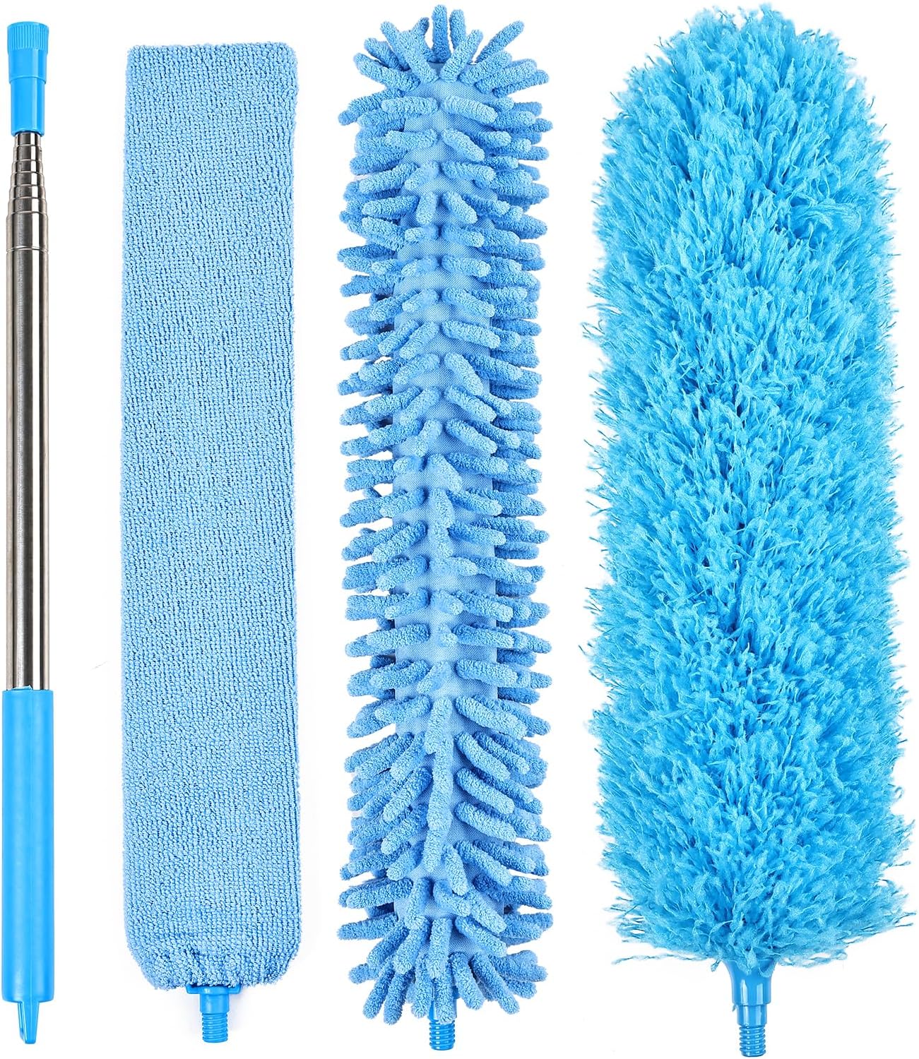 Rainbow Extendable Static Duster Reusable Microfiber Duster with 100" Telescoping Pole, Beandable and Washable Dusters Head for Cleaning Ceiling, Fan, Furniture