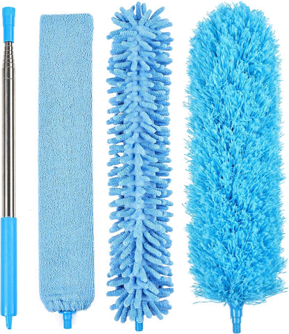 Rainbow Extendable Static Duster Reusable Microfiber Duster with 100" Telescoping Pole, Beandable and Washable Dusters Head for Cleaning Ceiling, Fan, Furniture