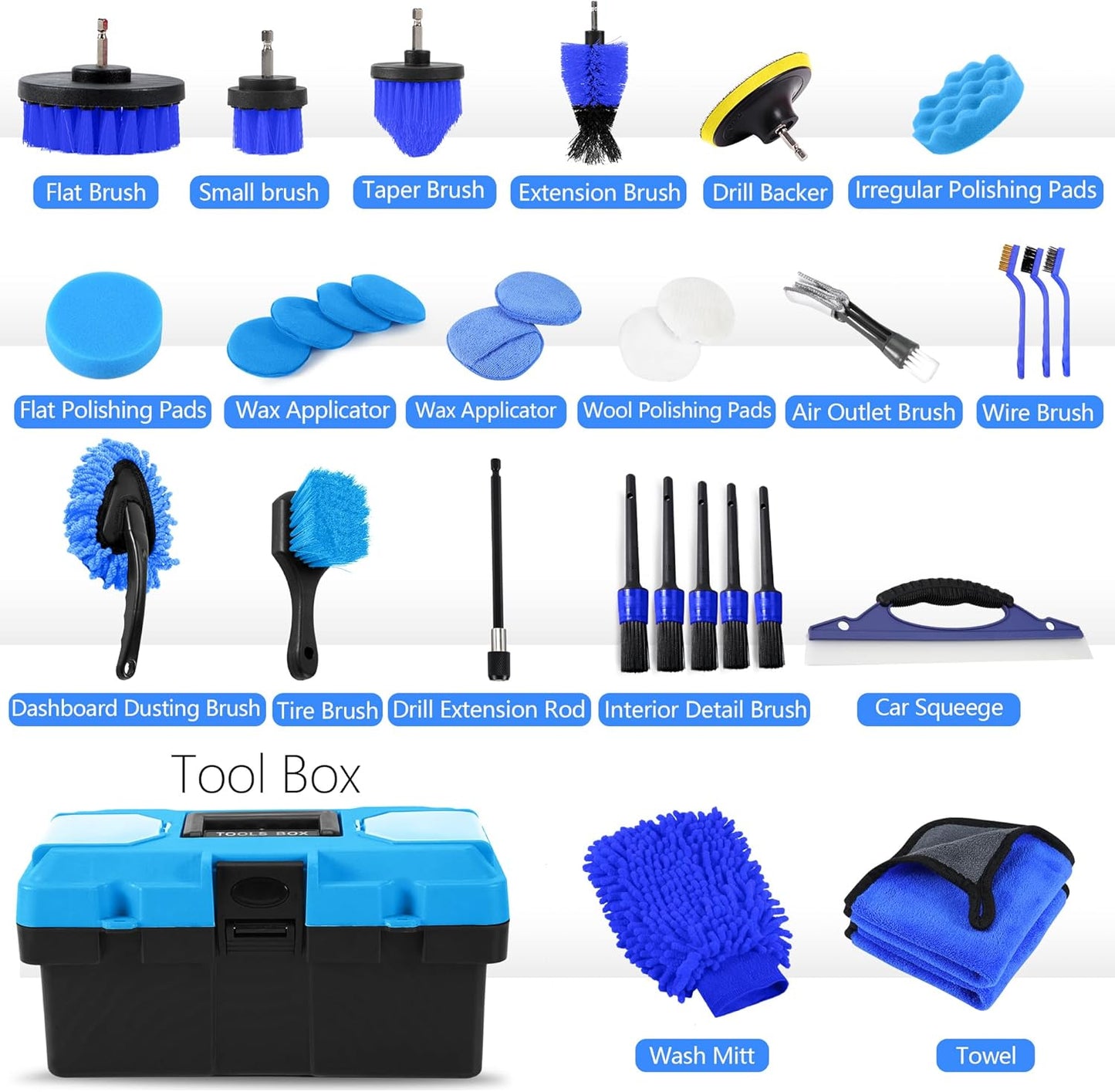 35Pcs Car Detailing Kit & Car Cleaning Kit – Windshield Tool, Long Wheel Brush & 2 Angled Brushes, 4 Polishing Pads & 4 Wax Pads – Red Tool Box – Gift for Men (B：35PCS-R)