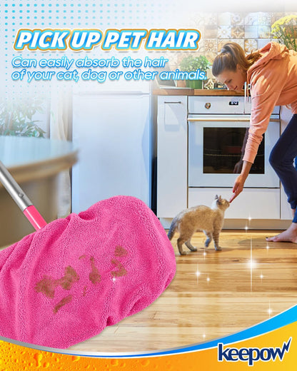 KEEPOW Reusable Mop Pads Compatible with Swiffer Sweeper Mop, Dry Sweeping Cloths for Swiffer Pads, 8 Pack Washable Microfiber Wet Mopping Cloth Refills for Surface/Hardwood Floor Cleaning