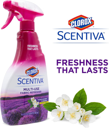 Clorox Scentiva Fabric Refresher Spray, Pacific Breeze and Coconut Scent for Household Fabrics, Odor Refresher for Upholstery, Curtains, Bedding, and Carpets, Non-Bleach, 16.9 Fl Oz