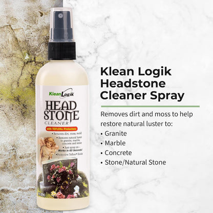 KleanLogik Headstone Cleaner For Graves & Memorials, Tombstone Cleaner Solution Removes Dirt & Plant Growth To Restore Natural Luster To Granite, Marble, Slate, Concrete, Limestone & Stone, 8 Fl Oz