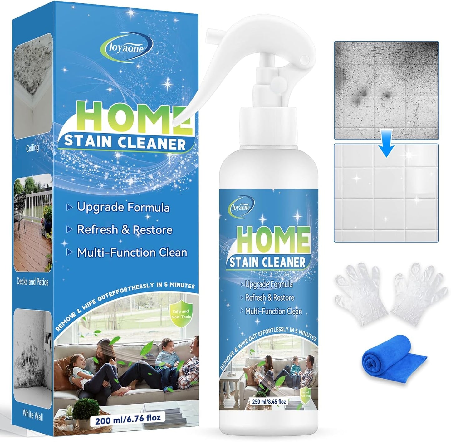 Wall Cleaner Spray, Household Mold Stain Cleaning Spray Deep Clean, All-Purpose Cleaner Spray for Tiles, Walls, Ceiling, Deck, Wood, Brick, Showers, Kitchen, Sink, Grout, Washing Machine Gasket