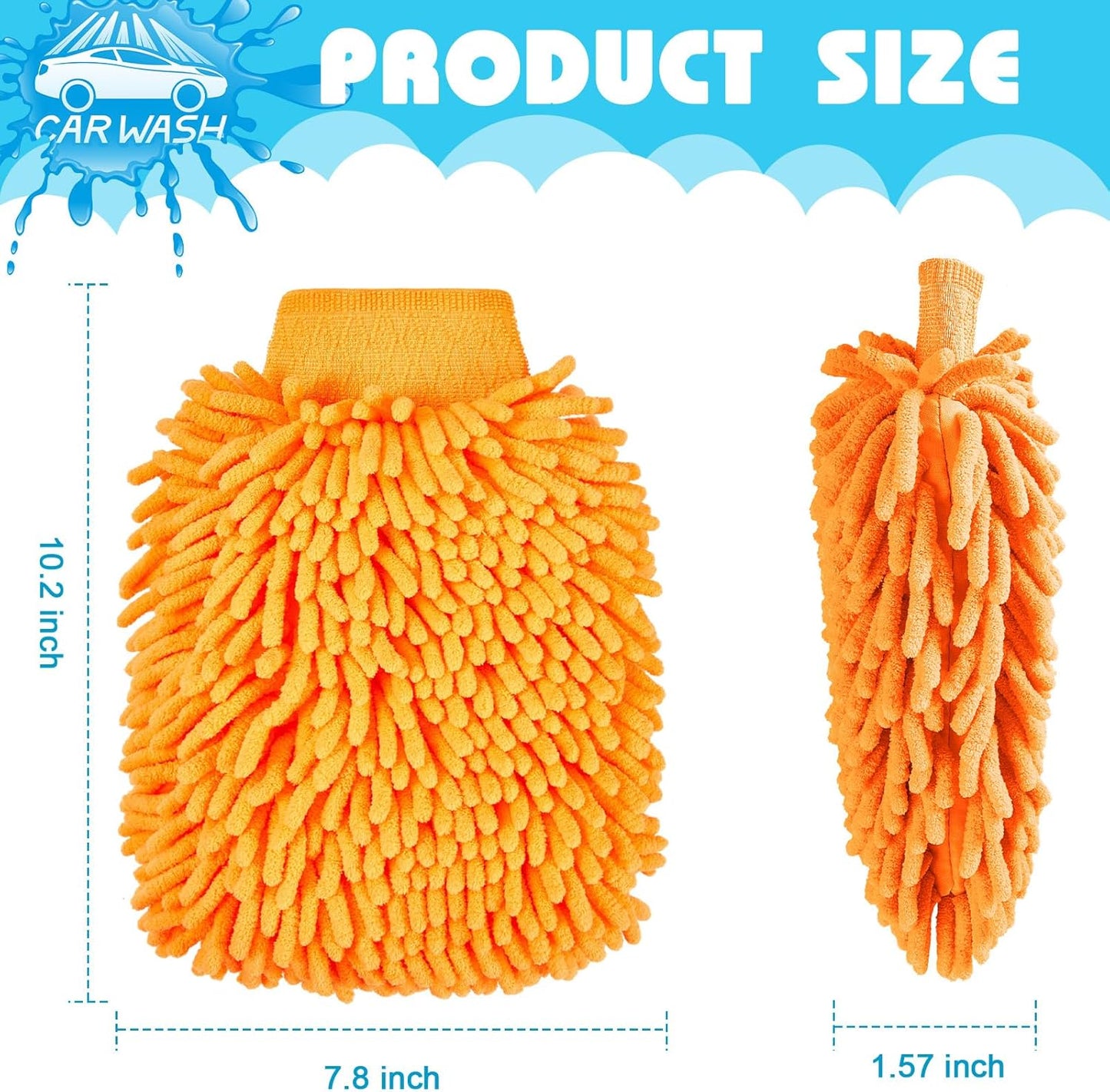 Toulite 8 Pcs Car Wash Mitt Chenille Microfiber Wash Mitt Double Sided Glove Cleaning Drying Mitts (7.48 x 10.24 Inch,Bright Colors)