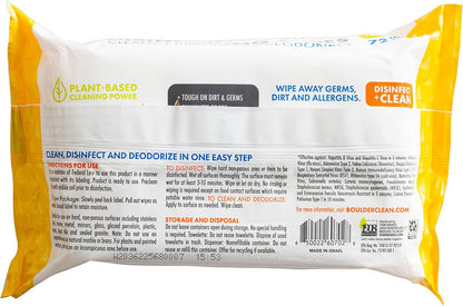 Boulder Clean Disinfecting Wipes, Sugared Lemon Scent, Disinfecting Surface Wipes, Cleans & Deodorizes, No Harsh Chemicals, Moisture-Lock Lid, Biodegradable, 72 Count (Pack of 12)