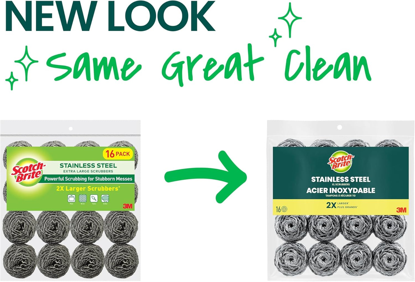 Scotch-Brite Stainless Steel Scrubbers, Scouring Pads for Cleaning Tough Baked-On Messes, Metal Scrubbers for Cleaning Dishes, 3 Scrub Pads