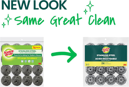 Scotch-Brite Stainless Steel Scrubbers, Scouring Pads for Cleaning Tough Baked-On Messes, Metal Scrubbers for Cleaning Dishes, 3 Scrub Pads