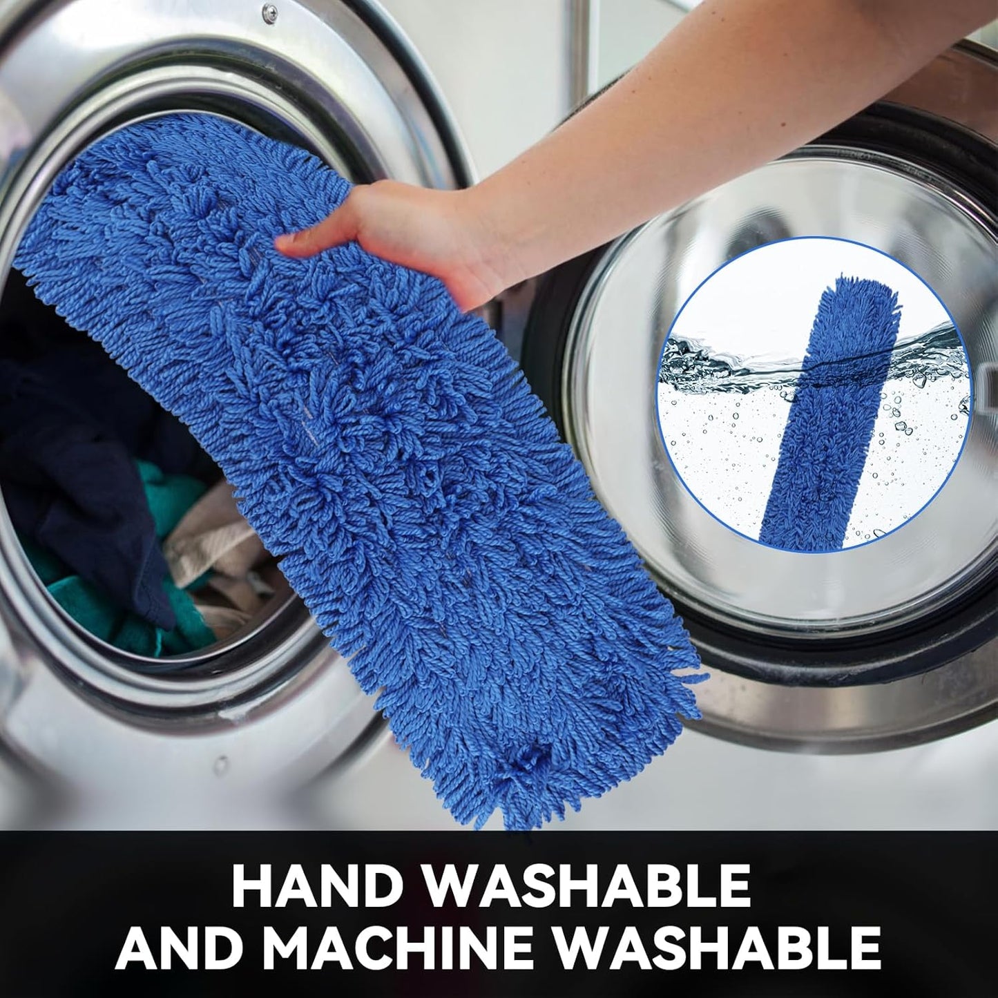 3 Pack 24 Inch Microfiber Dust Mop Head, Medium Washable Commercial Sweeper and Janitorial, Blue