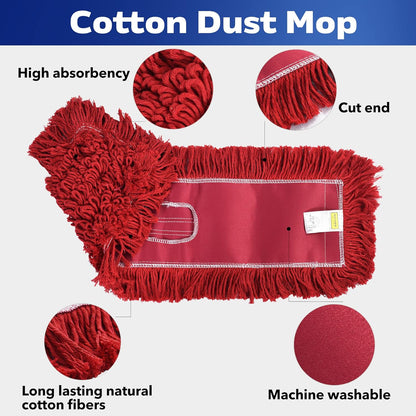 Matthew Cleaning 24'' Industrial Strength Cotton Dust Mop Refill Washable Replacement Heads for Residential & Commercial Use Fit Standard Dust Mop Frames, Hardwood, Laminate, Concrete Floors 3 Pack