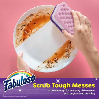 Fabuloso Scratch-Free Kitchen Dish Sponges, Purple Cellulose Scrubber Sponge with Scouring Pad for Dishes, Pots, Pans, Counters and Sinks, Tough on Messes, 4.25 x 2.75 x 1.25 in, 6 Count