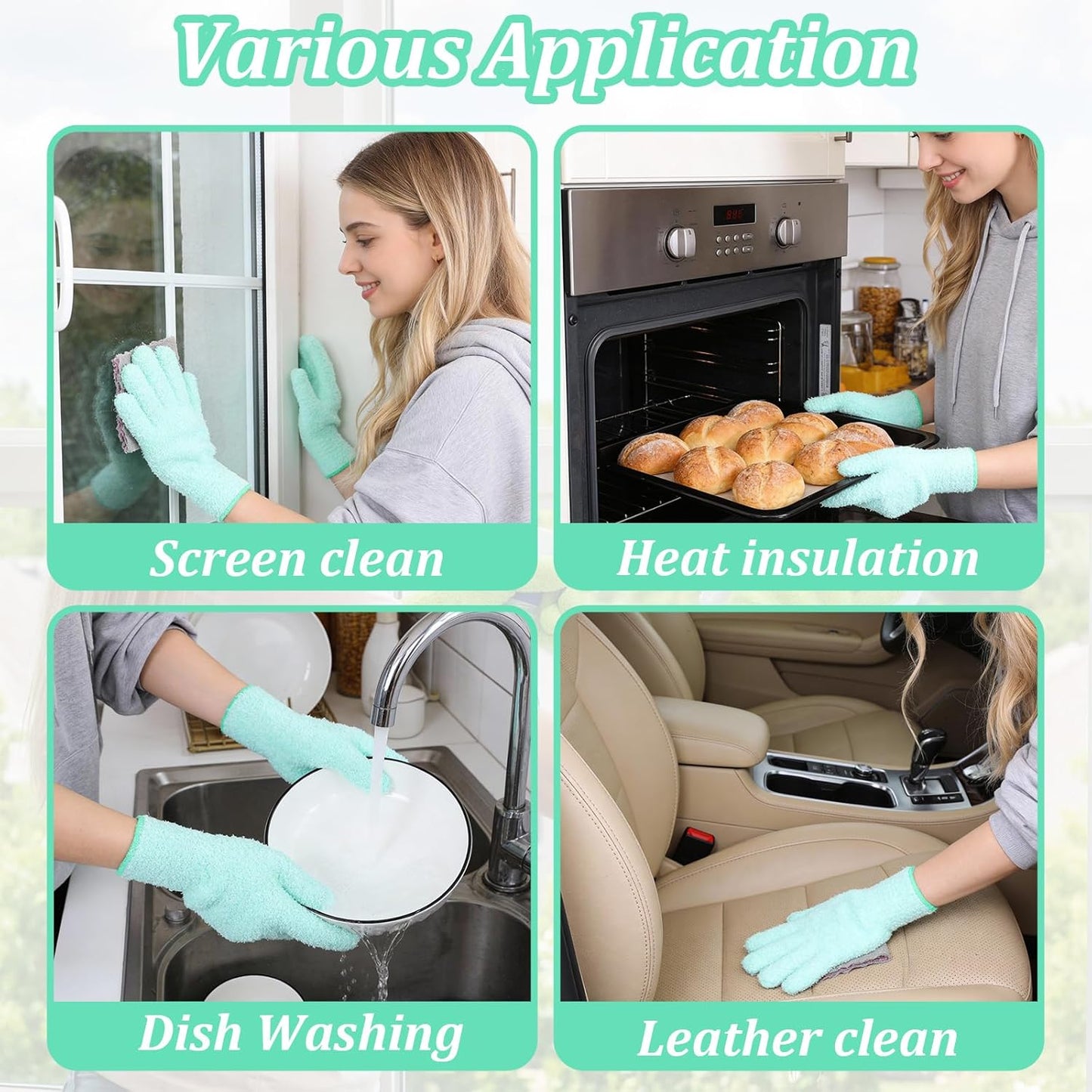 Abeillo Microfiber Gloves for Plants Dusting Cleaning, Reusable Washable Cleaning Gloves Mittens House Cars Blinds Dusting