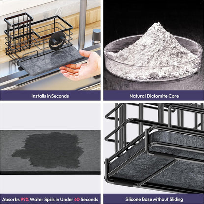 SWTYMIKI Sponge Holder for Kitchen Sink - 2 Tier Rustproof Sink Caddy with Instant Drying Stone, Removable Dish Brush Holder, Stainless Steel Kitchen Caddy for Coutertop Storage Accessories