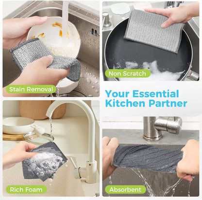 AIDEA Non Scratch Wire Dishcloth 24PK, Wire Dishwashing Rag for Wet and Dry, Dish Cloths for Washing Dishes, Cleaning Pads Steel Scrubber for Cookware, Sinks, Dishes, Stove Tops, 7"×8"