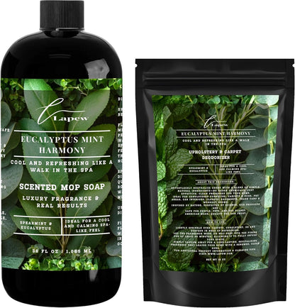 Lapew Black Sea Scented Cleaning Bundle | Carpet Deodorizer Powder (16 oz) & Mop Soap Concentrate (36 oz) | Pet-Friendly Odor Eliminator - Colors A