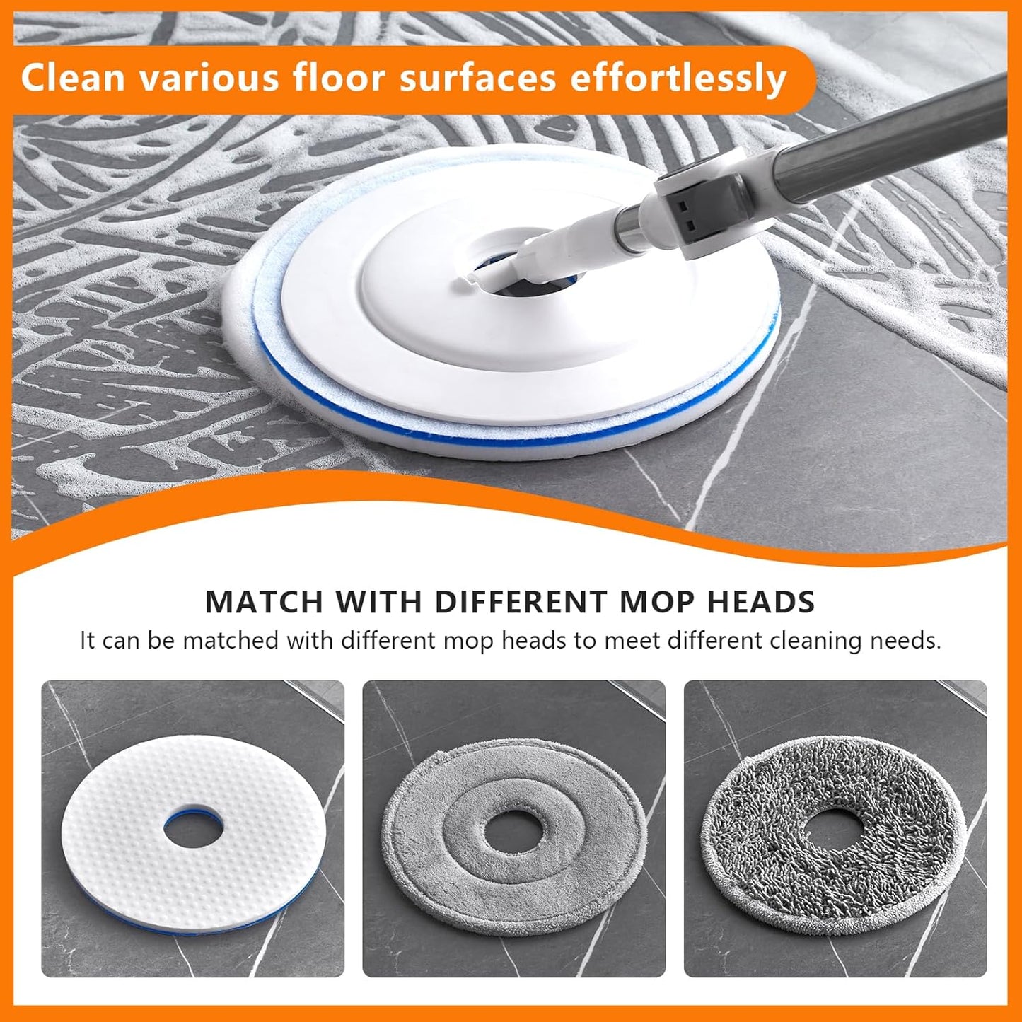 Spin Mop and Bucket Set ，2 Replaceable Microfiber Mop Pads，1 Magic Sponge Eraser pad for Deep-Cleaning Mops for Floors (Mop Set, 10" Mop-Head)