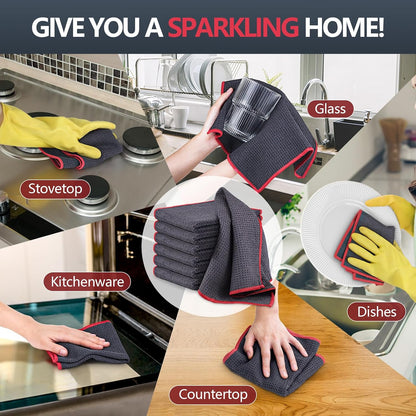 Glass Polishing Cloth Streak Free Miracle Cleaning Cloth Lint Free Microfiber Cleaning Rags for Glasses Kitchen Dish Mirrors Easy Clean, Pack of 6, 12" x 12"