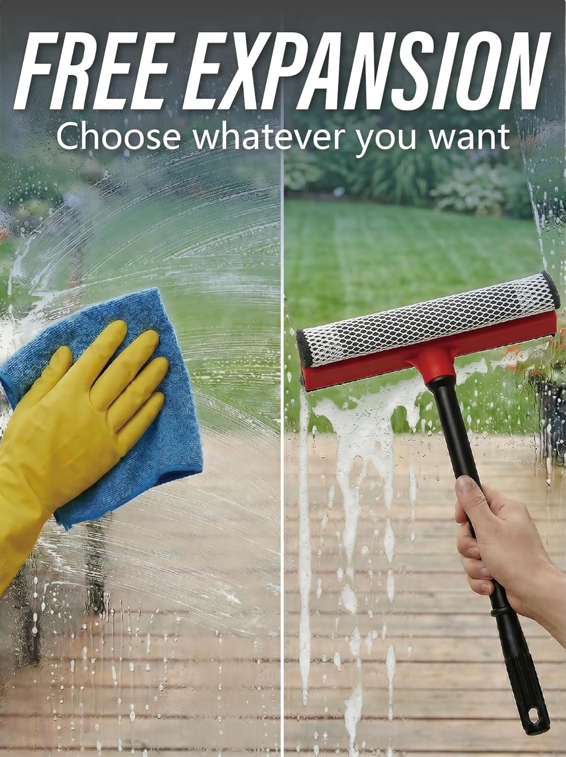 8.1" Window Squeegee with 16" Long Handle,2 in 1Car Squeegee for Gas Station,Home,Car,Glass,Shower,Outdoor High Window Cleaning