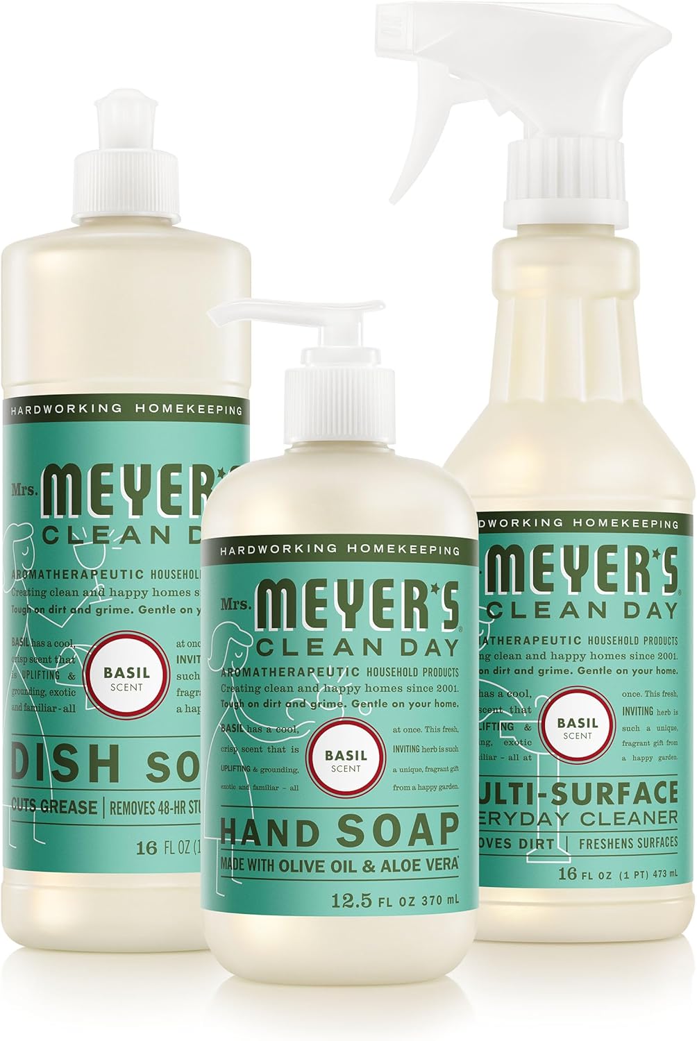 MRS. MEYER'S CLEAN DAY Kitchen Essentials Set, Includes: Hand Soap, Dish Soap, and All Purpose Cleaner, Lemon Verbena, 3 Count Pack