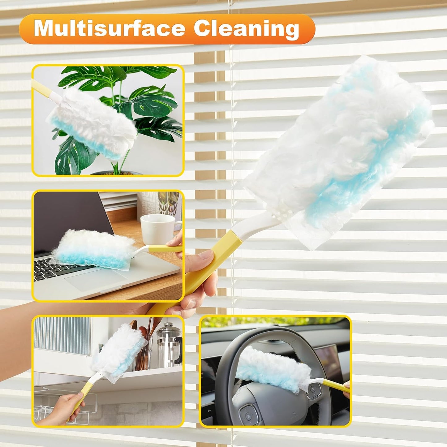 JOYMOOP Scented Telescopic Duster kit, 3FT Extendable Handle (Yellow) + 24 Yellow Refills for Swiffer Feather Duster,Easy Cleaning for Ceilings, Ceiling Fans, Blinds, Vents & Shelves