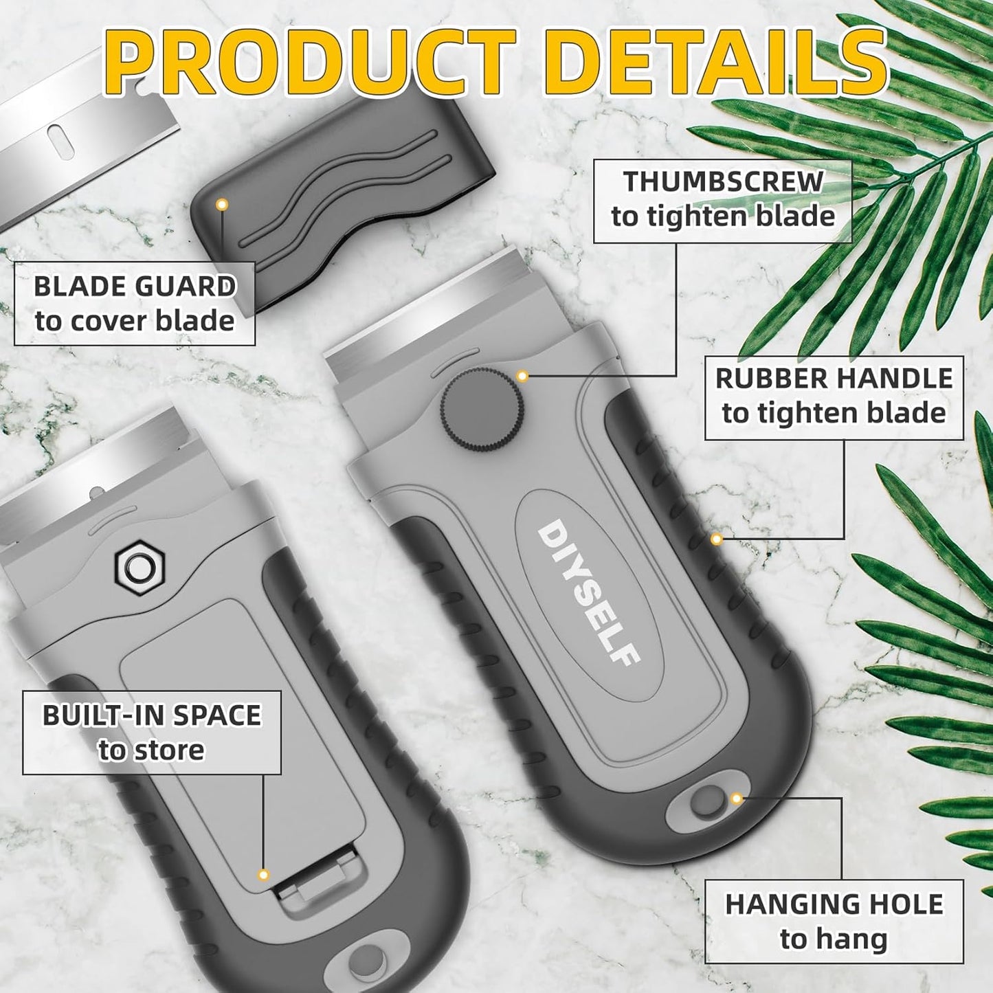 DIYSELF 1 Pack Razor Blade Scraper with 15 Extra Blades, Scraper Tool for Cleaning Window, Paint, Cooktop, Oven, Glass Stove Top Scraper, Razor Scraper with Buit-In Blade Storage