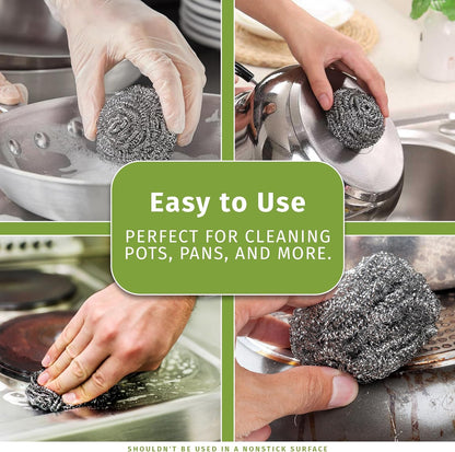 Stainless Steel Scouring Pads - 12 Pack - Steel Wool Scrubbers for Pots, Pans, Dishes & Grills