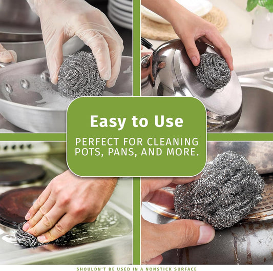 Stainless Steel Scouring Pads - 12 Pack - Steel Wool Scrubbers for Pots, Pans, Dishes & Grills