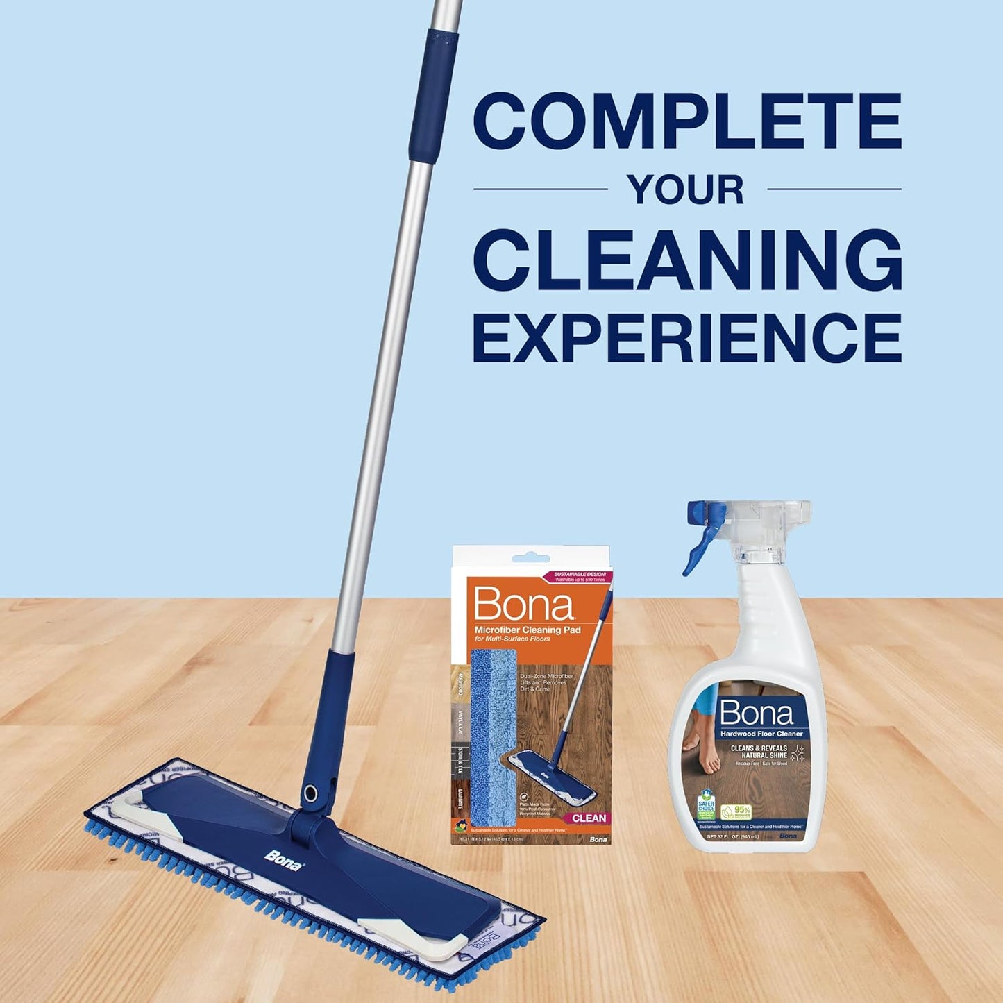Bona Mop Microfiber Cleaning Pad for Hardwood & Hard Surface Floors - Value 3-Pack - For Use With Bona Mops - Dual Zone Cleaning