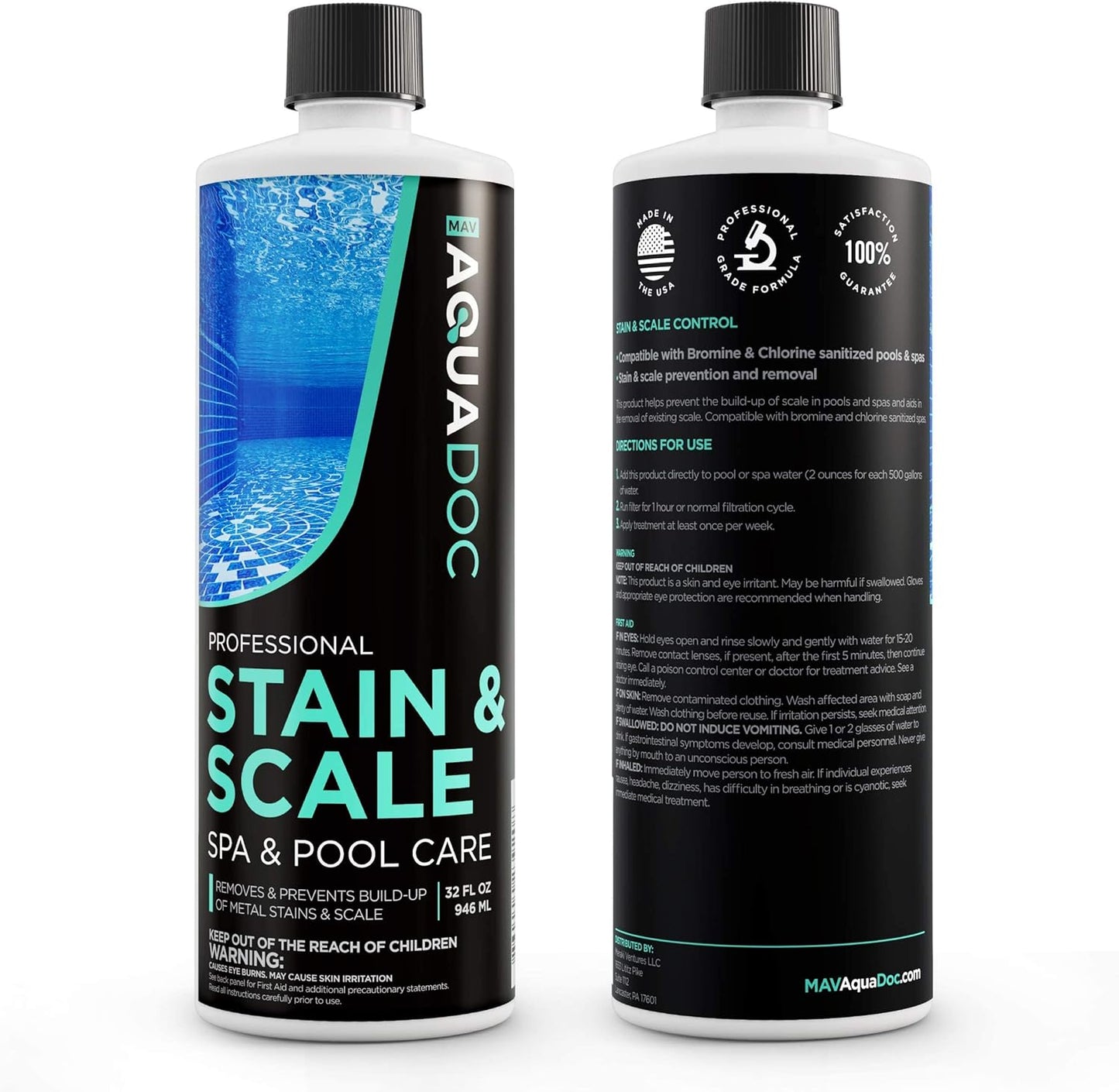 AquaDoc Spa Stain and Scale Control for Hot Tubs - 32oz - Hot Tub Descaler That Helps Prevent & Remove Metal Stains and Scale - Made in USA