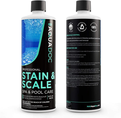 AquaDoc Spa Stain and Scale Control for Hot Tubs - 32oz - Hot Tub Descaler That Helps Prevent & Remove Metal Stains and Scale - Made in USA