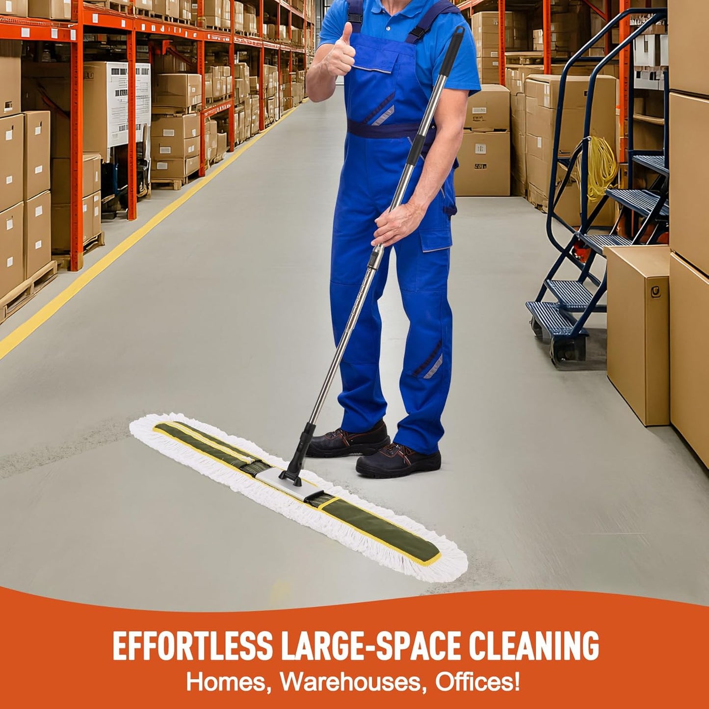 CLEANHOME 36" Commercial Dust Mop for Hardwood Floors, Tile, Laminate & Concrete - Heavy Duty Industrial Mop with Telescopic Handle, 2 Washable Microfiber Pads, Cleaning for Home, Warehouse, Office