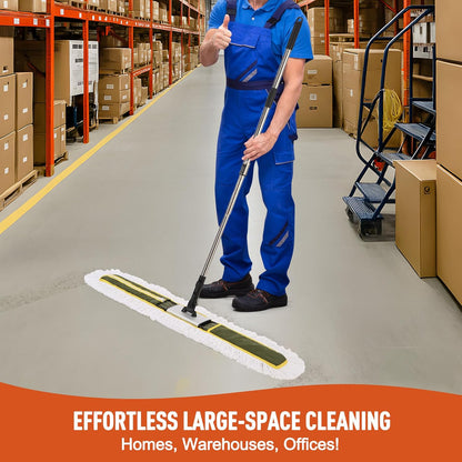 CLEANHOME 36" Commercial Dust Mop for Hardwood Floors, Tile, Laminate & Concrete - Heavy Duty Industrial Mop with Telescopic Handle, 2 Washable Microfiber Pads, Cleaning for Home, Warehouse, Office