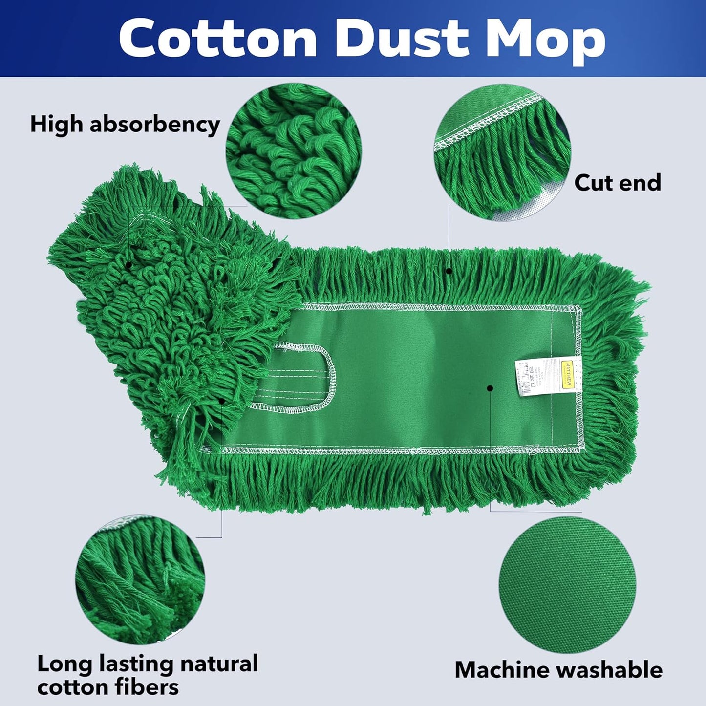 Matthew Cleaning 24'' Industrial Strength Cotton Dust Mop Refill Washable Replacement Heads for Residential & Commercial Use Fit Standard Dust Mop Frames, Hardwood, Laminate, Concrete Floors 3 Pack