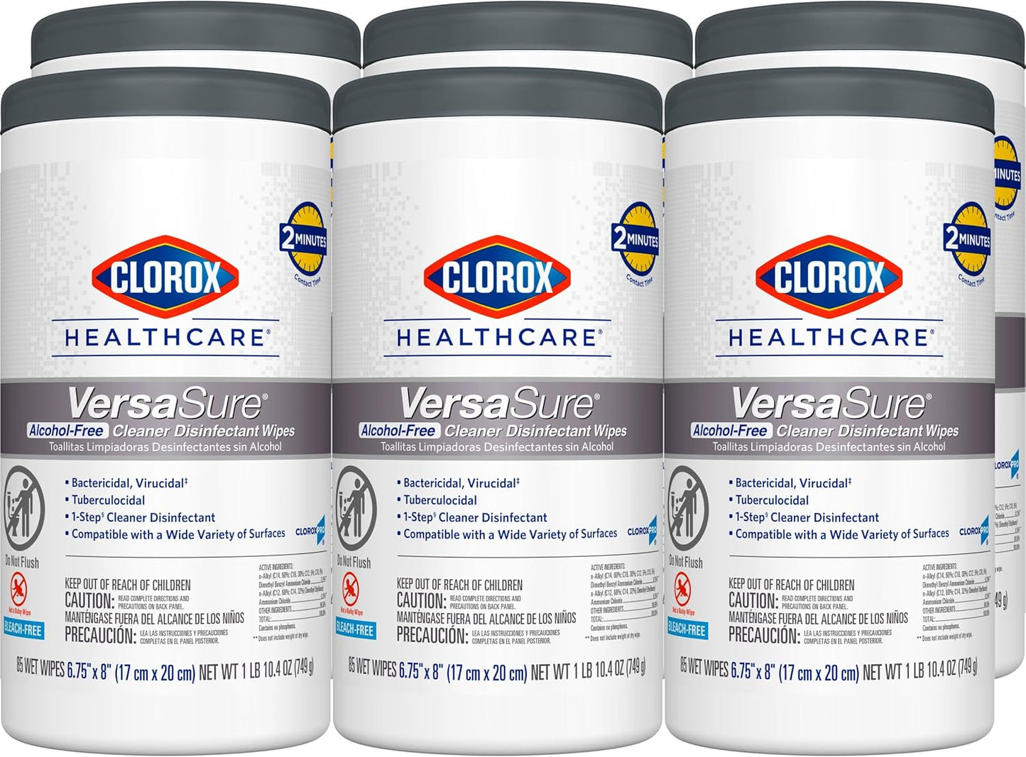 Clorox Healthcare VersaSure Cleaner Disinfectant Wipes, 6" x 5", 150 Count Canister, Pack of 6 (Package May Vary)