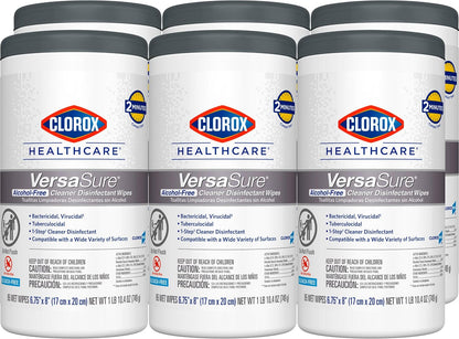 Clorox Healthcare VersaSure Cleaner Disinfectant Wipes, 6" x 5", 150 Count Canister, Pack of 6 (Package May Vary)