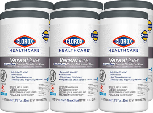 Clorox Healthcare VersaSure Cleaner Disinfectant Wipes, 6" x 5", 150 Count Canister, Pack of 6 (Package May Vary)