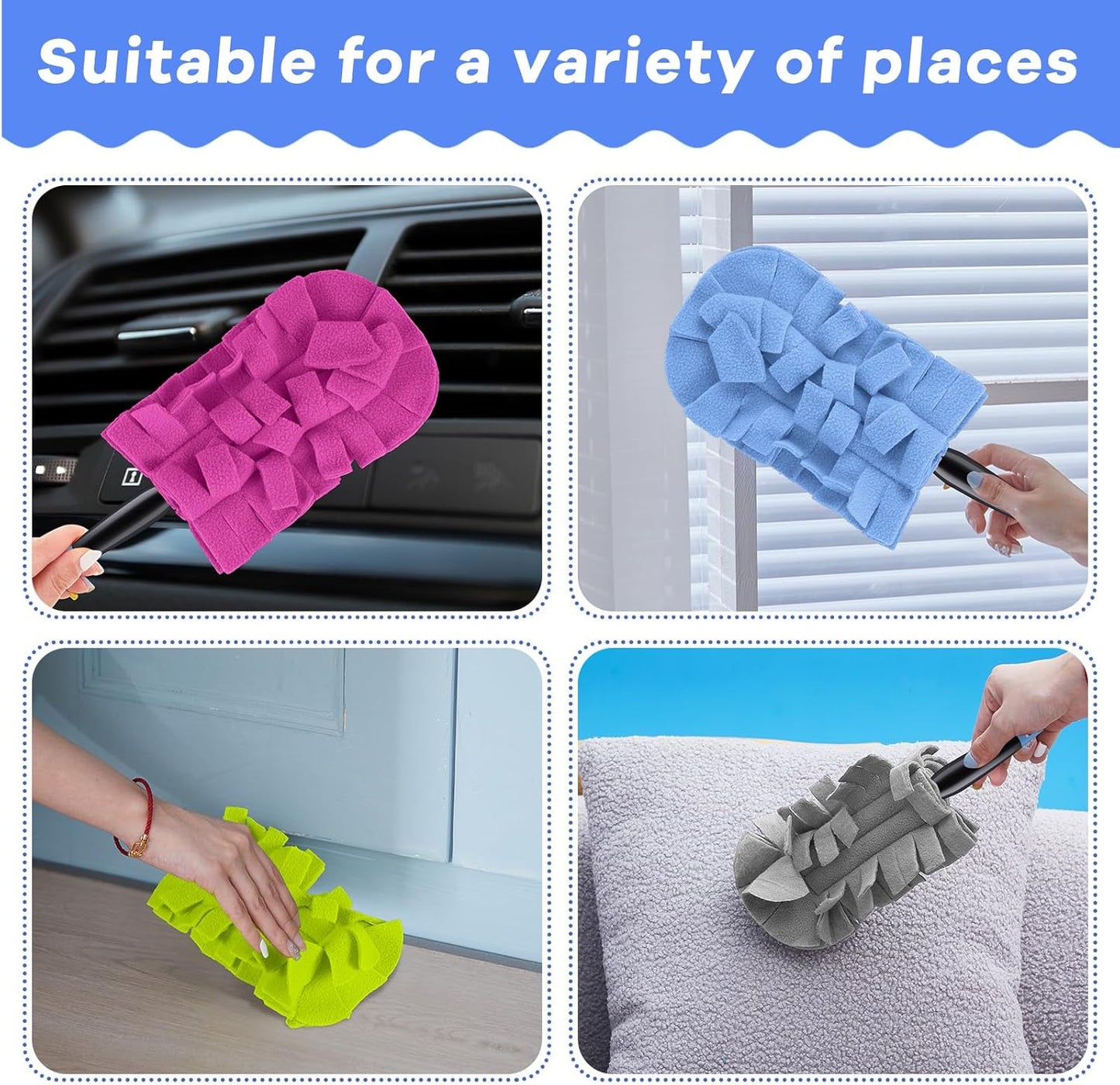 Zubebe 12 Pcs Duster Refill Reusable Fleece Duster Refills Feather Flat Dusters Multi Surface Washable Cleaning Pads Tools for Home, Blinds, Car, Pet, Furniture, Fans (Dark Color)