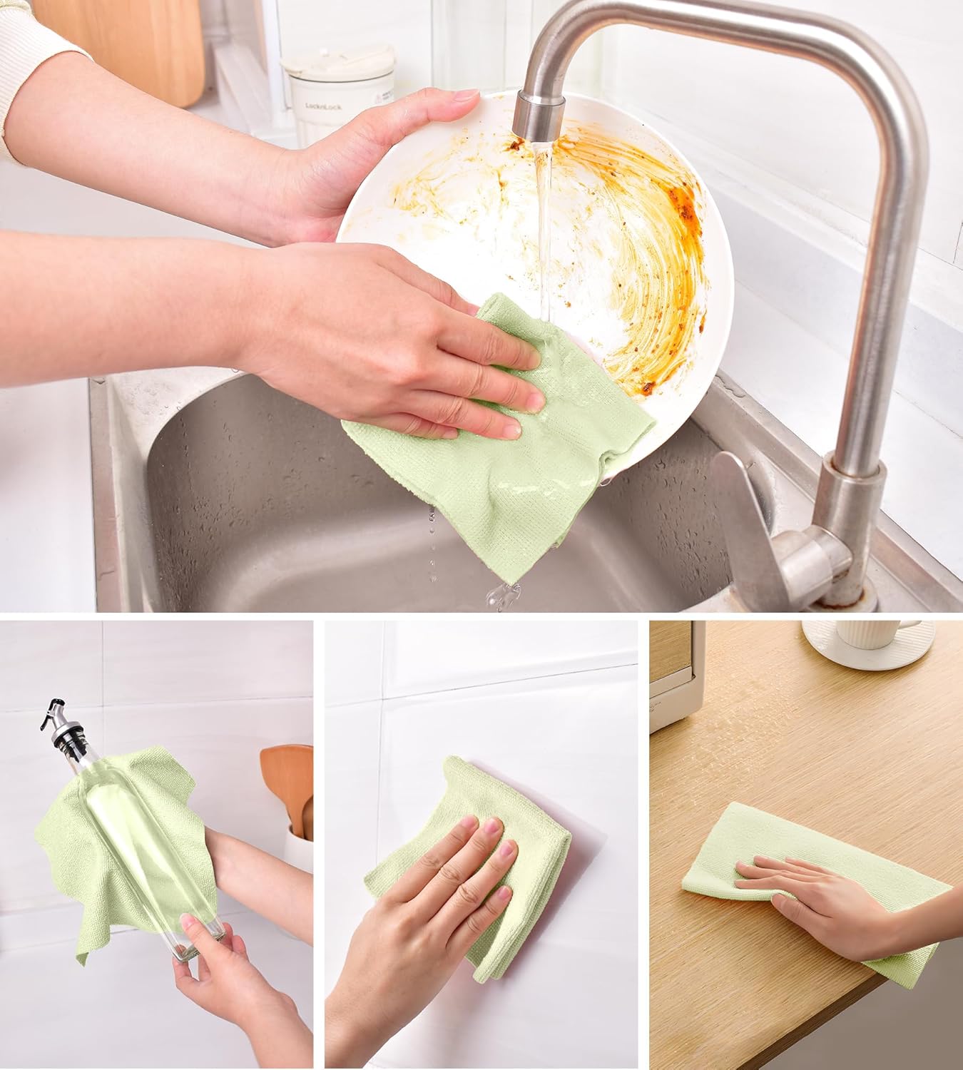 KitchLife Microfiber Cleaning Cloth Roll - Tear-Away Reusable Microfiber Paper Towels, Lint-Free, Washable, 20 Sheets for Kitchen, Car, Dishes, and Sensitive Surfaces (Pink)