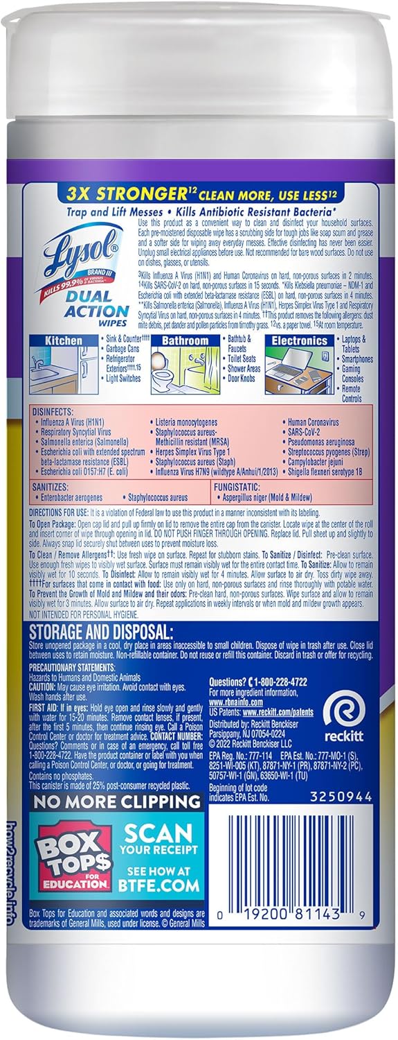 Lysol Dual Action, Disinfecting Wipes, Citrus, Blue 35Ct