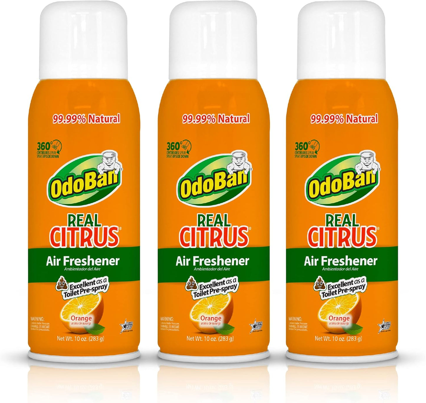 OdoBan Aroma Eliminator, 360-Degree Continuous Spray Natural Oil Real Citrus Air Freshener, Toilet Spray, 2-Pack, 10 Ounces Each, Orange Scent