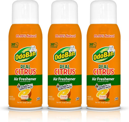 OdoBan Aroma Eliminator, 360-Degree Continuous Spray Natural Oil Real Citrus Air Freshener, Toilet Spray, 2-Pack, 10 Ounces Each, Orange Scent