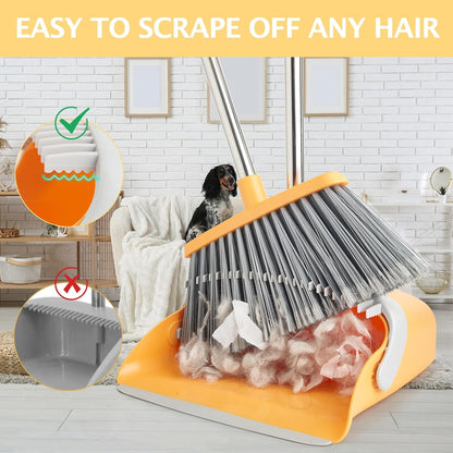 Broom and Dustpan Set, Long Handle Lightweight Dustpans with Broom Combo for Home, Indoor&Outdoor Sweeping for Home Room Kitchen Office Lobby (Charcoal)