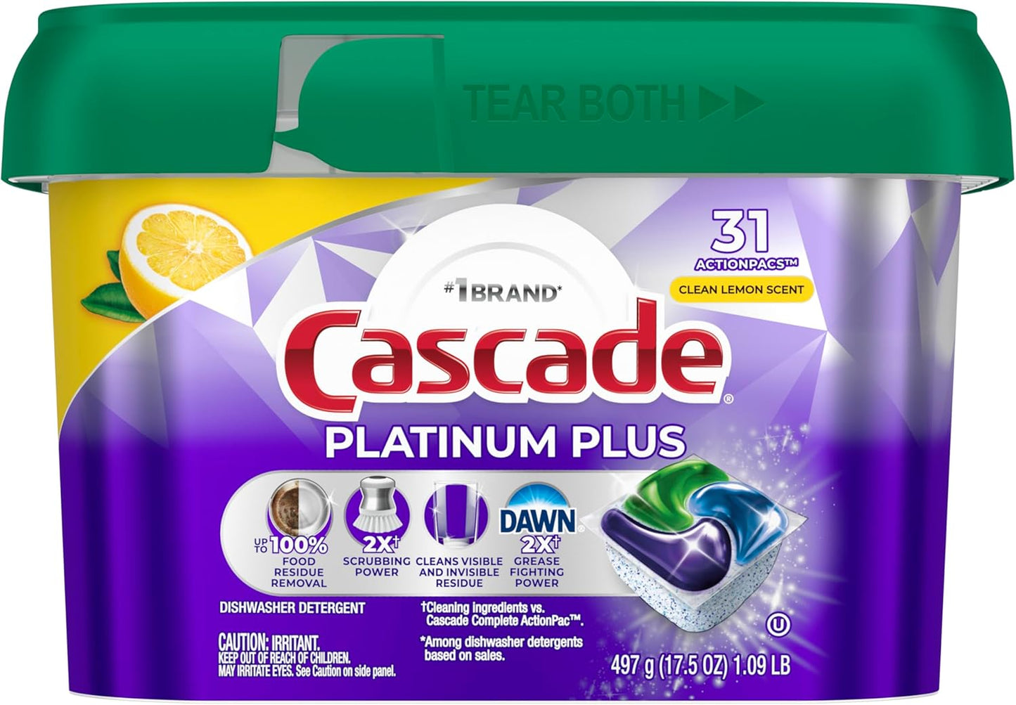 Cascade Platinum Plus Lemon Dishwasher Pods Dishwasher Detergent Tabs Tablets Dish Detergent Pod Dish Soap, 31Count