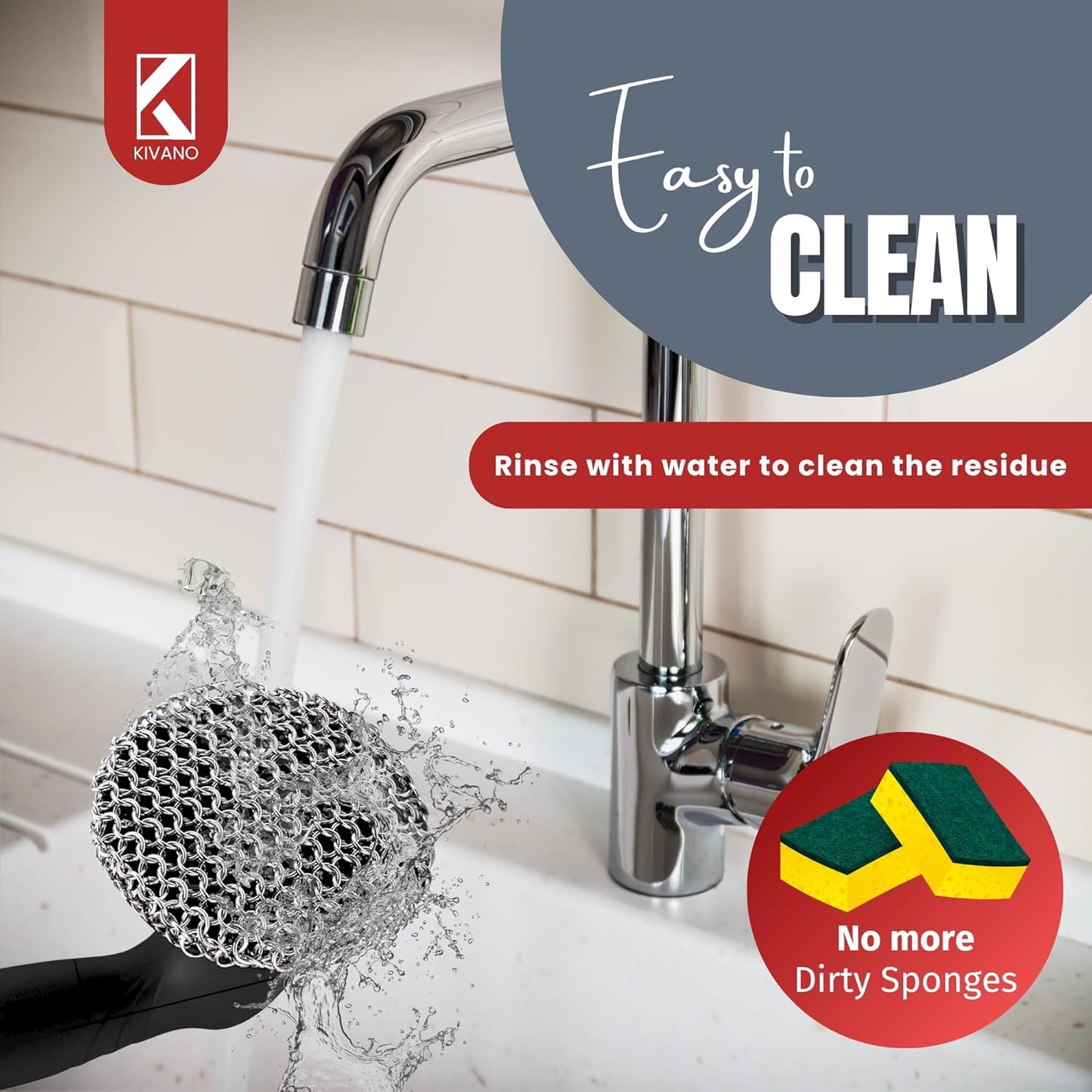 KIVANO Cast Iron Scrubber with Pan Scraper, 316L Chainmail Scrubber, Long Handle Cast Iron Cleaner for Dishes, Pans, Grills, Upgraded Chain Mail Scrubber for Grill Pan Skillet Wok Carbon Steel