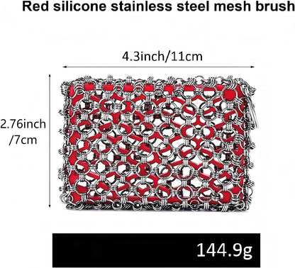 NTMY 316 Stainless Steel Pan Cleaner with Silicone Core – 4.5 Inch Dish Pot Brush,Cast Iron Scrubber, Metal Dish Scrubber,Dish Pot Brush,Chain Mail Scrubber for Oven&Grill Kitchen Cleaning Black