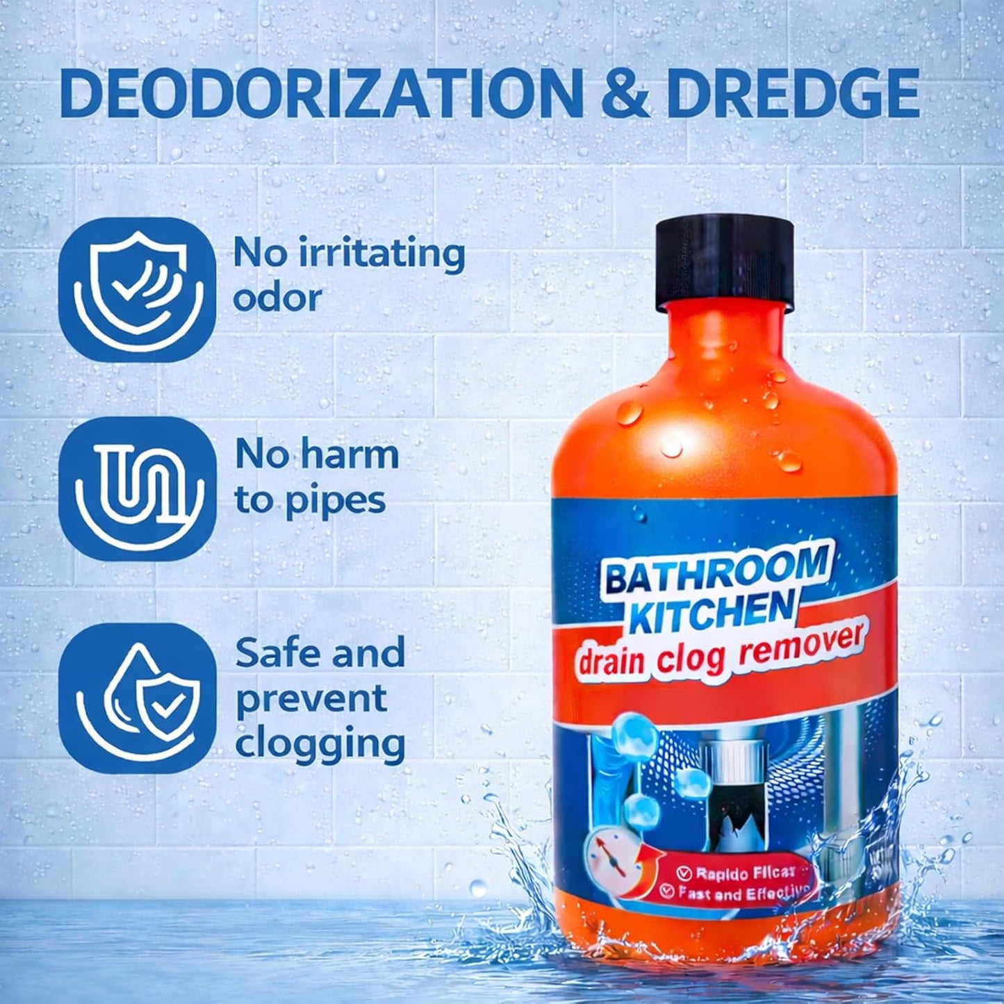 Drain Clog Remover, Drain Clog Dissolver, Opener-Cleaner, Toilet Clog Remover-Professional Strength Liquid Pipe Build Up Remover (2 pcs)
