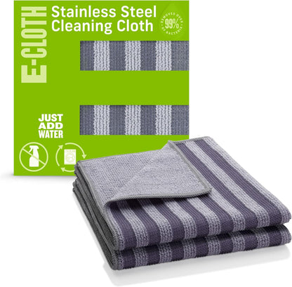 E-Cloth Stainless Steel Microfiber Cleaning Cloth Kit - Stainless Steel Cleaner for Appliances, Oven, Stove, & More - Microfiber Towels for Cars - Reusable Cloths for Cleaning