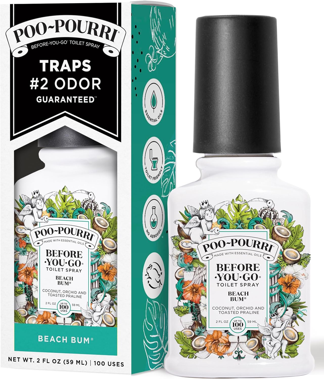 Poo-Pourri Before-You-Go Pocket Toilet Spray, Travel Essentials, Beach Bum, 1 Fl Oz, Up to 50 Uses, On-The-Go Bathroom Odor Deodorizer with Essential Oils, TSA Approved Size, Coconut Orchid Scent