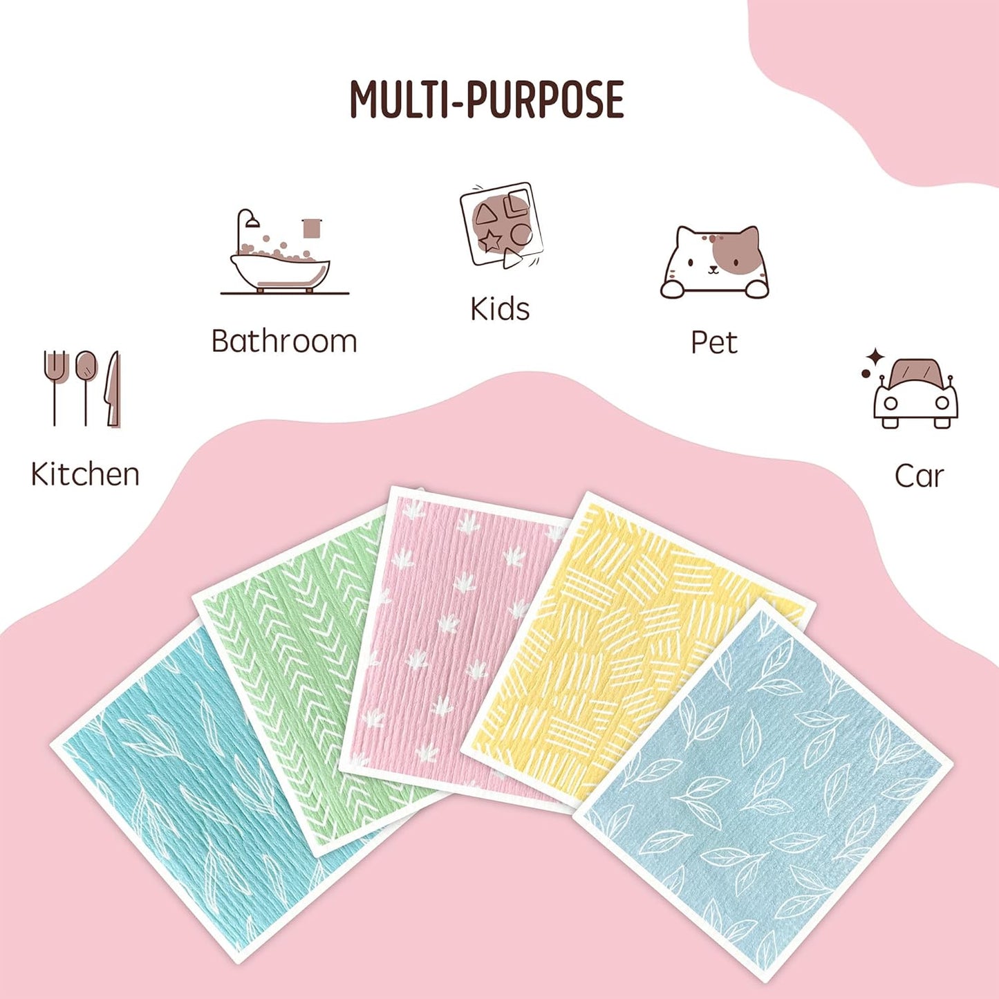 Swedish Dishcloths for Kitchen, Swedish Dish Cloths 5 Pack, Super Absorbent Reusable Paper Towels Washable, Biodegradable, Quick Drying, Dishwasher Safe